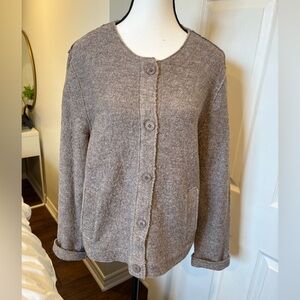 Olsen Wool Blend Textured Knit Jacket in Taupe Beige — Size L